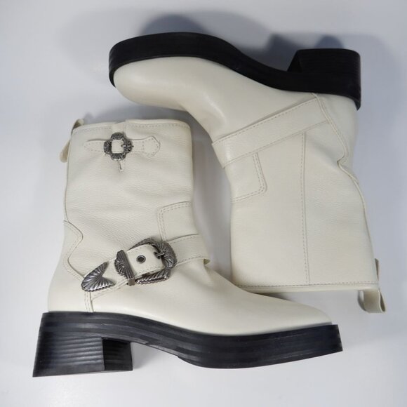 Larroude Hardy Buckle Moto Western Boots Size 8 Natural White Leather NEW $450 - Picture 12 of 16